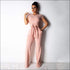 Round Collar Lace-up Top And Straight Pants Two Pieces Sets