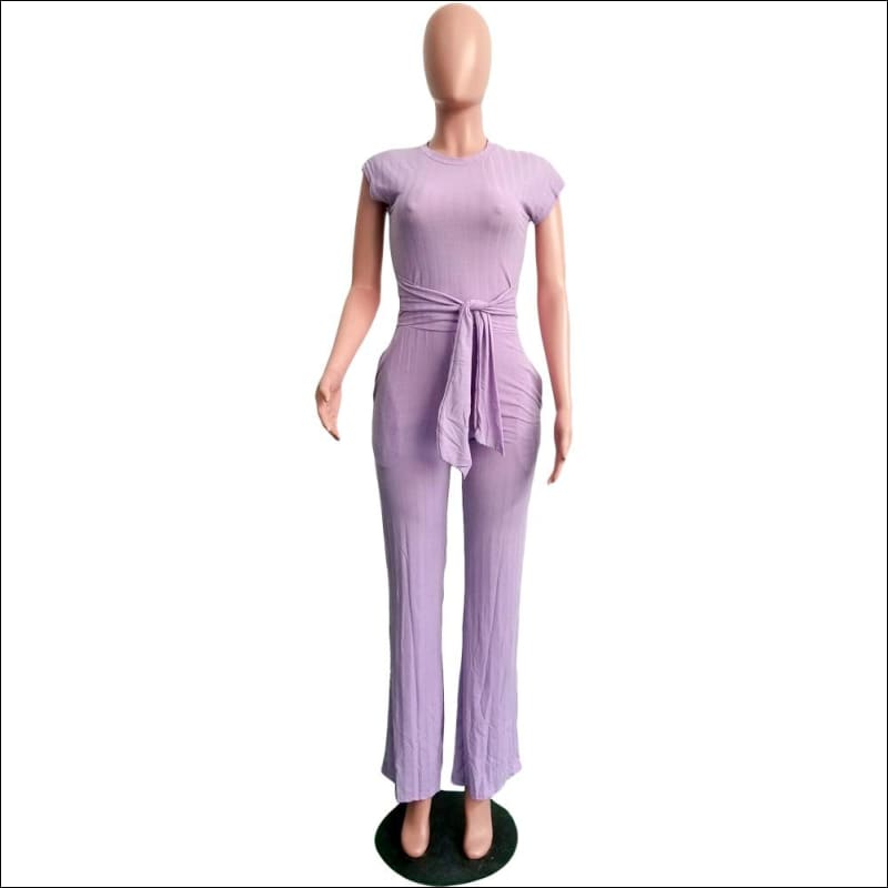 Round Collar Lace-up Top And Straight Pants Two Pieces Sets 