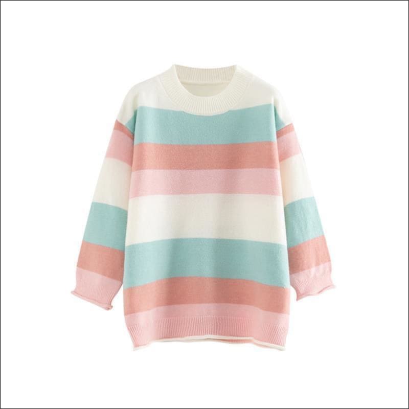 Round Collar Long Sleeve Loose Knitwear - F / White - Petite