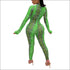 Round Collar Long Sleeve Print Tight Jumpsuits