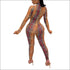 Round Collar Long Sleeve Print Tight Jumpsuits