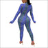 Round Collar Long Sleeve Print Tight Jumpsuits