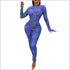 Round Collar Long Sleeve Print Tight Jumpsuits