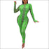 Round Collar Long Sleeve Print Tight Jumpsuits