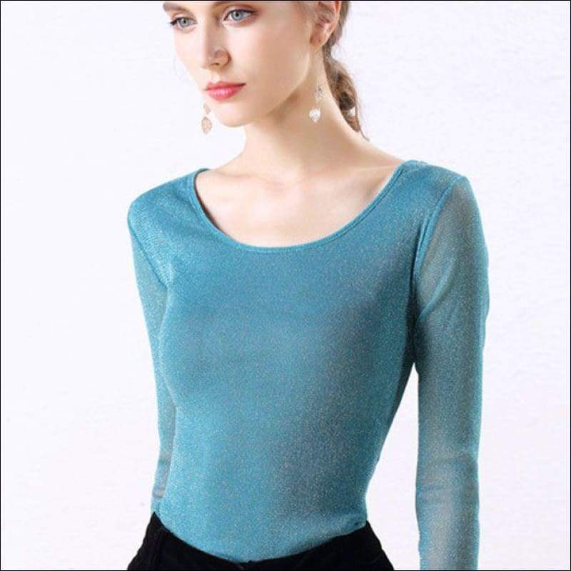 Round Collar Long-sleeve Solid Color Basic Top - M / Green -