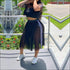 Round Collar Mesh Tee And Pleated Skirt