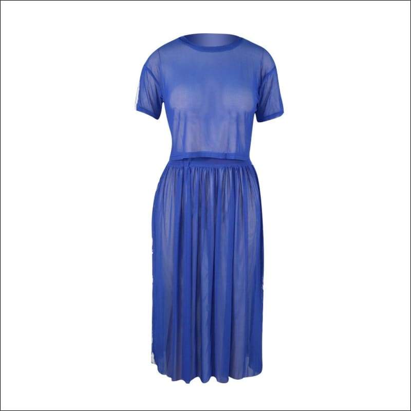 Round Collar Mesh Tee And Pleated Skirt - Sets Co-ords