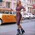Round Collar Printed Crop Top And Bodycon Skirt Fashion Two Pieces Sets