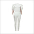 Round Neckline Lace Patchwork Top And Tight Pants