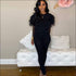 Round Neckline Lace Patchwork Top And Tight Pants