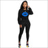Round Neckline Long-sleeve Lip Print Top And Tight Pants