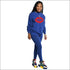 Round Neckline Long-sleeve Lip Print Top And Tight Pants