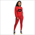 Round Neckline Long-sleeve Lip Print Top And Tight Pants
