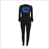 Round Neckline Long-sleeve Lip Print Top And Tight Pants