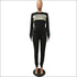 Round Neckline Patchwork Long-sleeve Top And Casual Pants