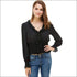 Ruffle Neck Smock Waist Long Sleeve Blouse
