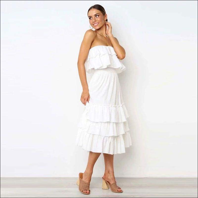 Ruffled Design Strapless Tube Top Cake Pattern Skirt Set - 