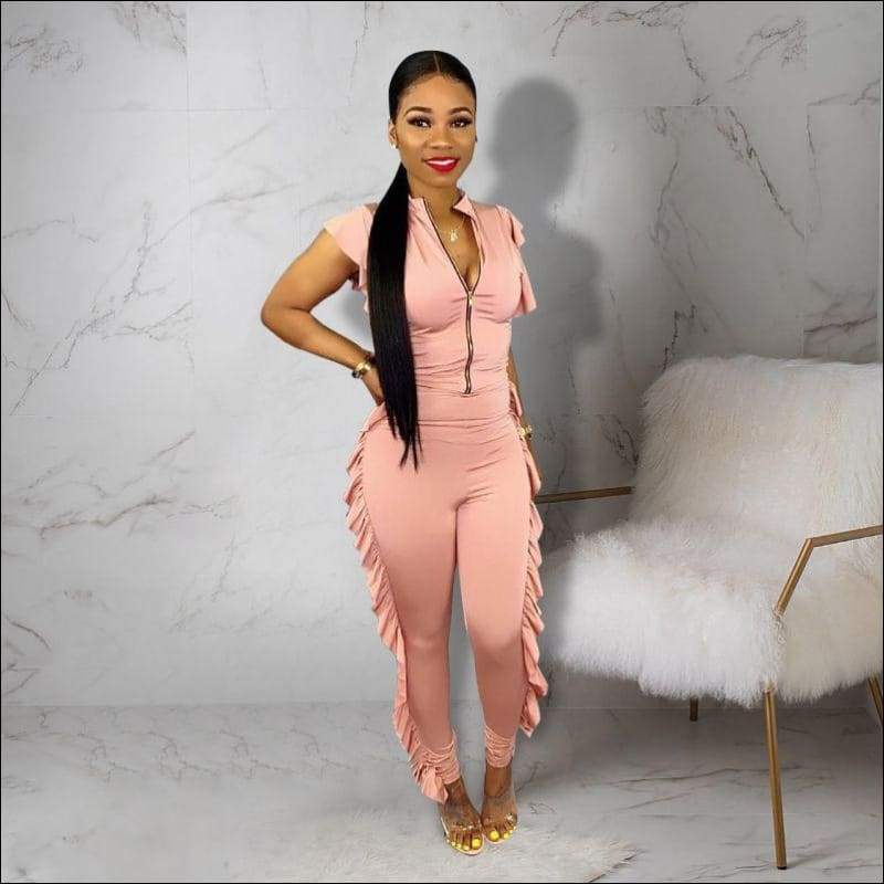 Ruffled Design Women Zipper Pattern Jumpsuits - Jumpsuits
