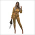 Satin Fabric Women Long-sleeve Cropped Top Jogger Pants