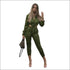 Satin Fabric Women Long-sleeve Cropped Top Jogger Pants
