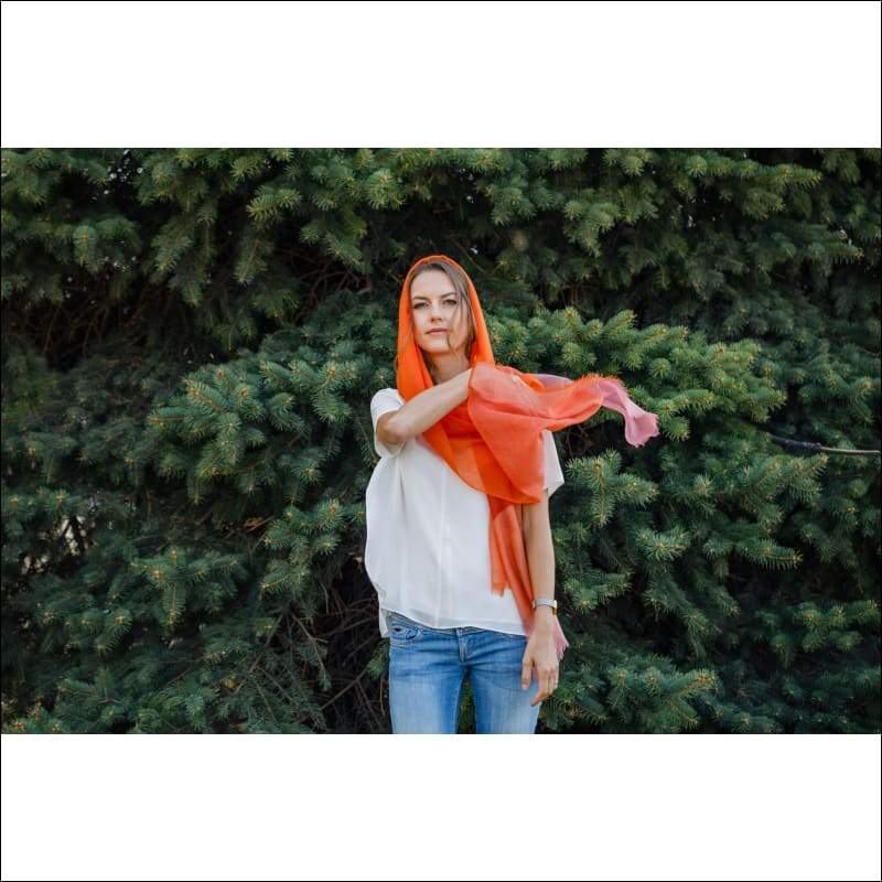 Scarf Iname - 70X200 cm / Orange / 100% cashmere - Scarves &