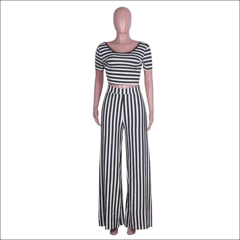 Scoop Neck Tee Wide-leg Pants Two-piece Set Classic Stripes 