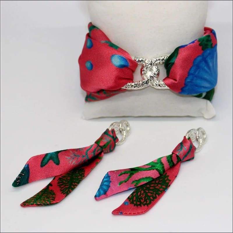 Seafloor silk tie earring & bracelet set - Earrings