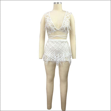 See-through Fabric Sequin Decor Wrapped Strap Mini