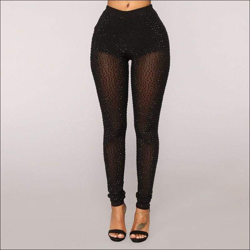 See-through Long-sleeve Mesh Patchwork Rhinestone Design - 
