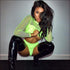 See-through Mesh Long-sleeve Crop Top And Bodycon Skirt Two Pieces Sets