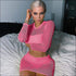 See-through Mesh Long-sleeve Crop Top And Bodycon Skirt Two Pieces Sets