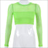 See-through Mesh Long-sleeve Crop Top And Bodycon Skirt Two Pieces Sets