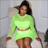 See-through Mesh Long-sleeve Crop Top And Bodycon Skirt Two Pieces Sets