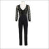 See-through Mesh Long-sleeve Tassel Decor Sequin Party Jumpsuits