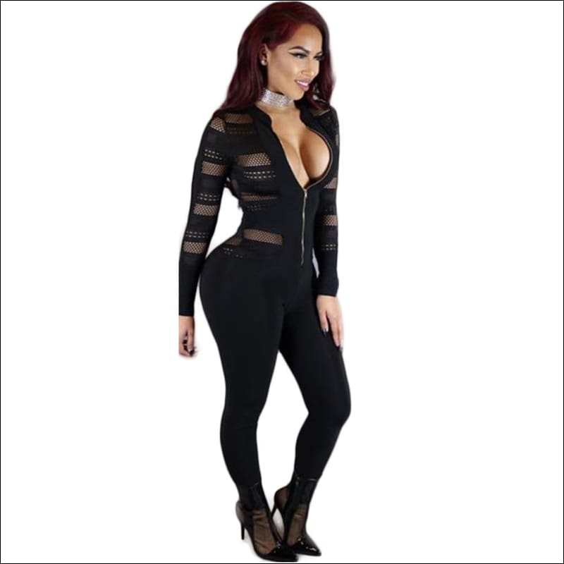 See-through Mesh Patchwork Long-sleeve - M / Black - 