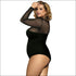 See-through Mesh Patchwork Long Sleeve Plus Size Bodysuits