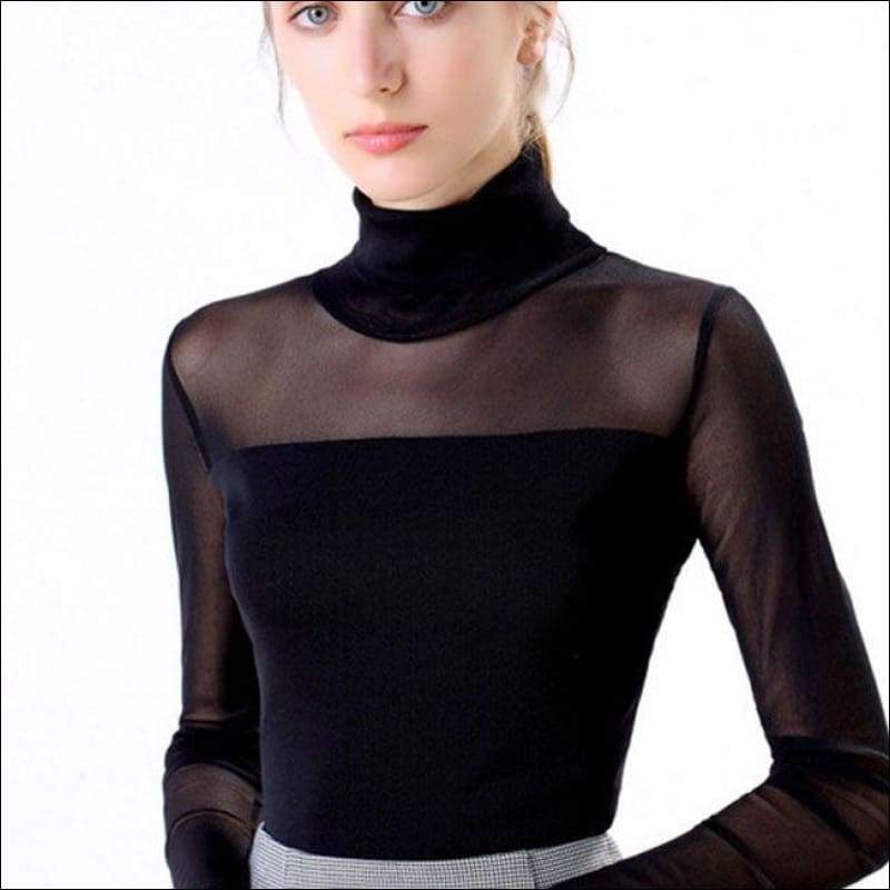 See-through Slim Fit Mesh Basic Top - M / Black-1 - Petite 
