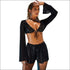 Sequins Decor Flare Sleeve Lace-up Crop Top Loose Shorts Two-piece Set