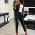 Sequins Patchwork Long-sleeve Coat And Casual Pants Sports Two Pieces Set