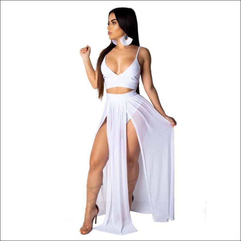 Sexy Chiffon Solid Color V Neck Camisole High-waisted Slit 