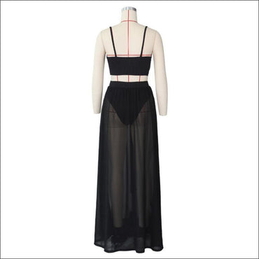 Sexy Chiffon Solid Color V Neck Camisole High-waisted Slit Skirt