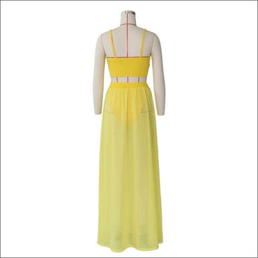 Sexy Chiffon Solid Color V Neck Camisole High-waisted Slit Skirt