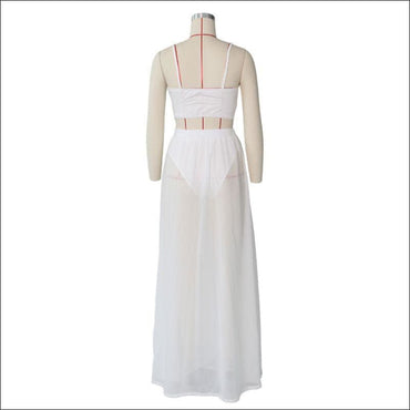 Sexy Chiffon Solid Color V Neck Camisole High-waisted Slit Skirt