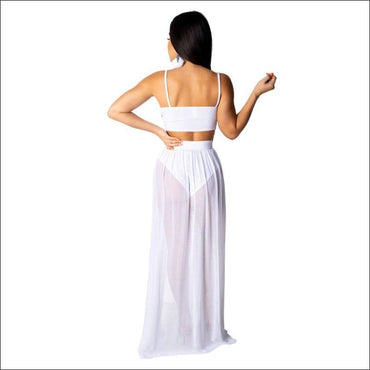 Sexy Chiffon Solid Color V Neck Camisole High-waisted Slit Skirt