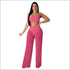 Sexy Cropped Tube Top Hollow Mesh Fabric Wide-leg Pants