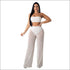 Sexy Cropped Tube Top Hollow Mesh Fabric Wide-leg Pants