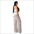 Sexy Cropped Tube Top Hollow Mesh Fabric Wide-leg Pants