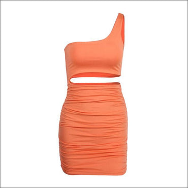 Sexy Hollow Design with Solid Color One-shoulder Sleeveless Dress