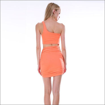 Sexy Hollow Design with Solid Color One-shoulder Sleeveless Dress