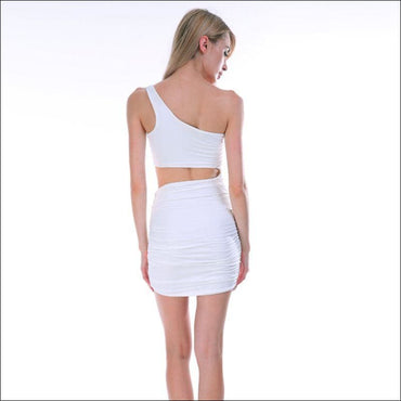Sexy Hollow Design with Solid Color One-shoulder Sleeveless Dress